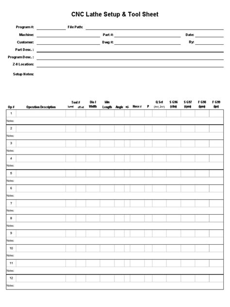 cnc machine setup sheet|cnc lathe setup sheet template.